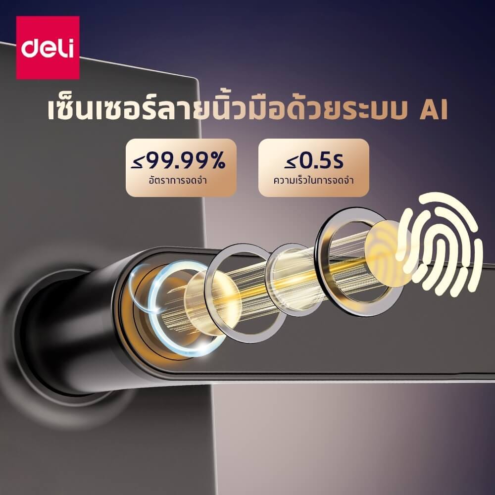 กลอนดิจิตอล DELI ES620-BK-01 ระบบสัมผัส รองรับAI สีดำ_1